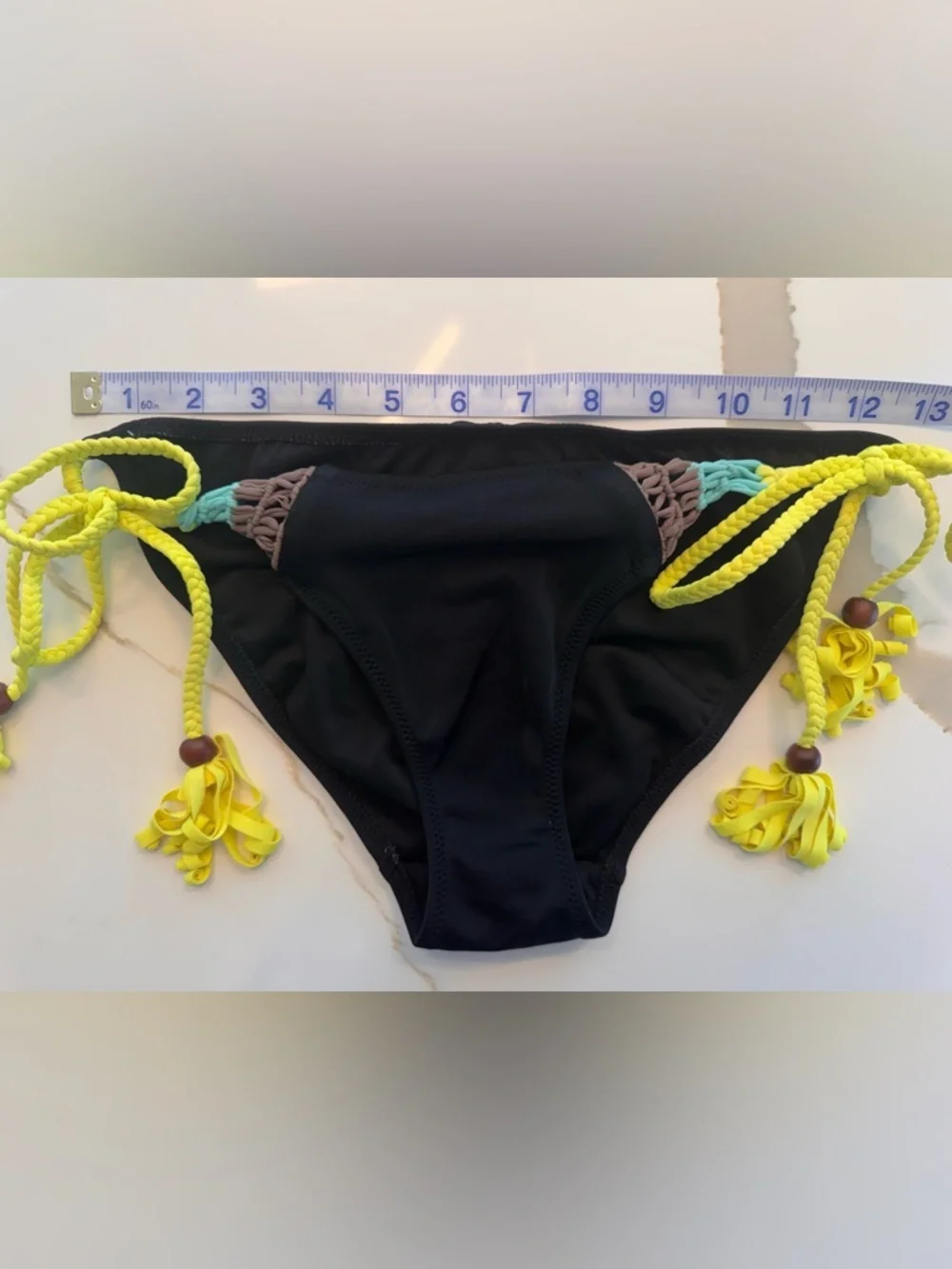 Victoria’s Secret The Teeny Bikini Set Black Neon Crochet Tassels - S/M